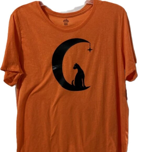 Way To Celebrate Ladies Halloween Orange Cat Sitting on Moon T-Shirt XL (16-18) - Picture 1 of 4